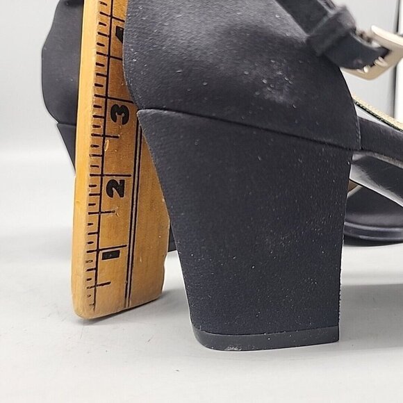 yves saint laurent Leather women's 9.5 black block heel strappy shoe open toe - Picture 8 of 8